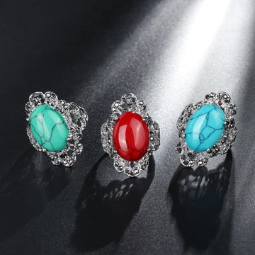 Silver Color Ethnic Vintage Big Crystal Natural Stone Ring - The Jewellery Supermarket